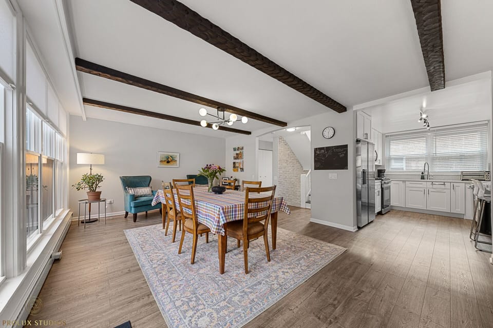 Dining room, lounge, and kitchen area