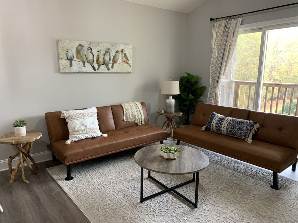 These two futons make into single beds. Extra linens are in the master closet.