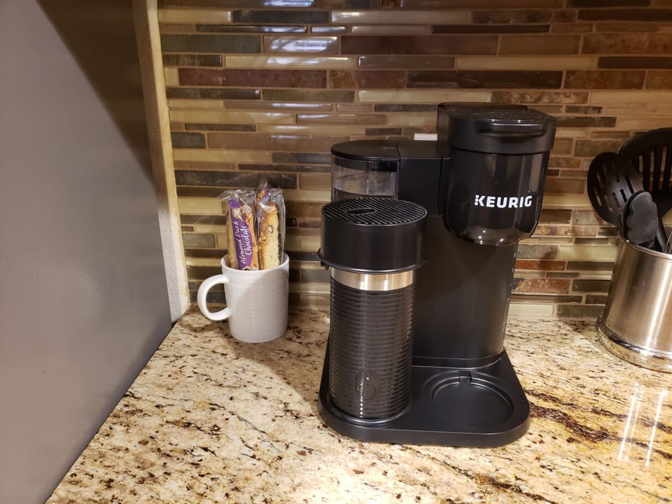 Keurig Coffee Machine with coffees, teas, creamers, sugars. etc. 