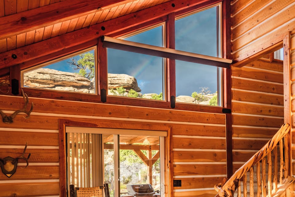 Clerestory windows looking out toward the surrounding boulders (and rainbow!).
