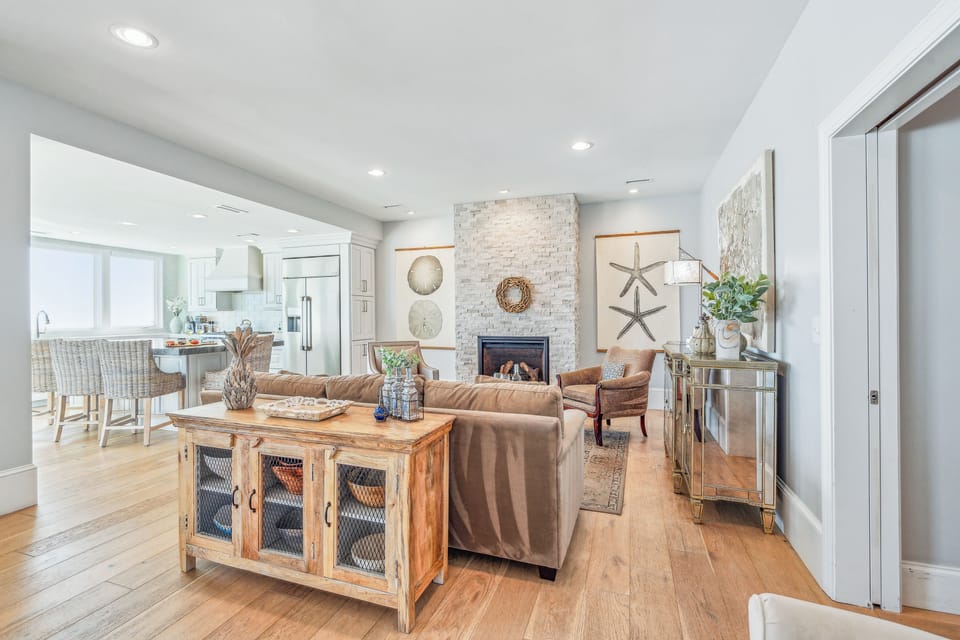 Second living area with a gas fire place.