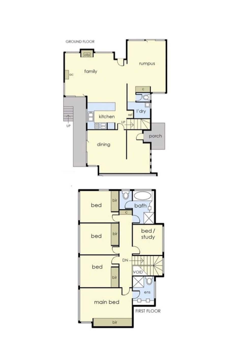 The ground level is a mix of living & dining, the first level is 4 bedrooms