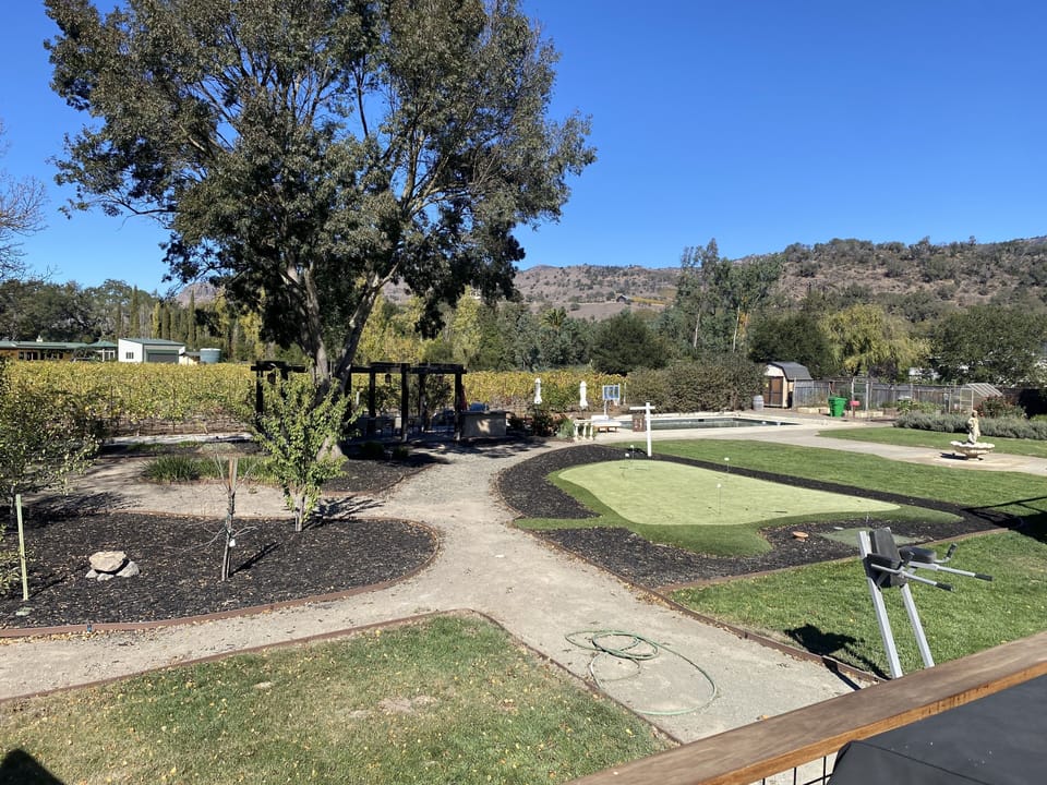 View of the putting green and the pool area.