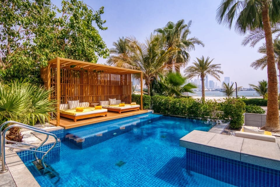 Beautiful climate controlled infinity pool with panoramic sea and Dubai marina view
