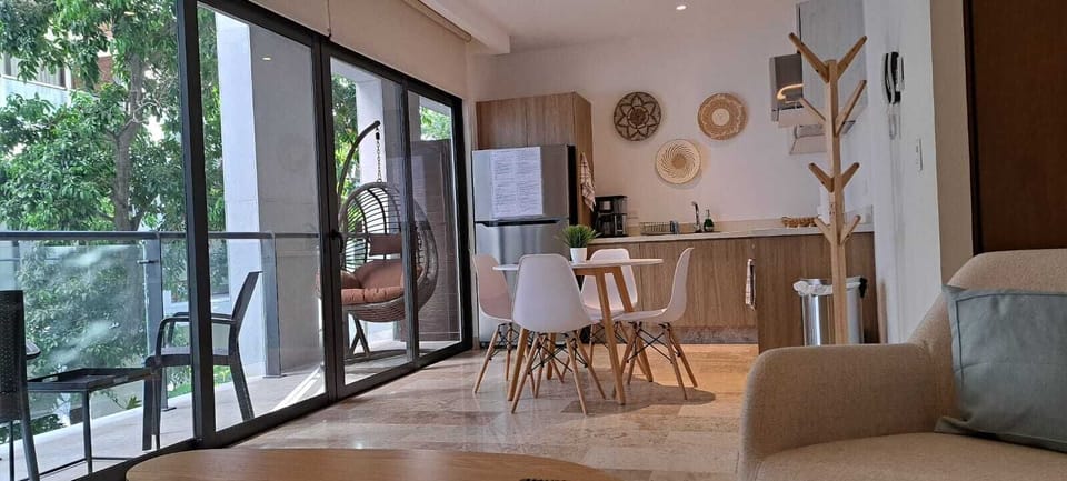 living room and kitchen
