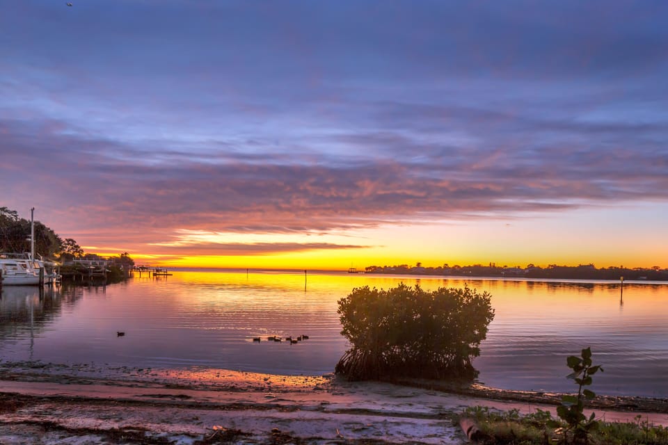 Sunrise on Big Bayou (on Tampa Bay) from private backyard beach