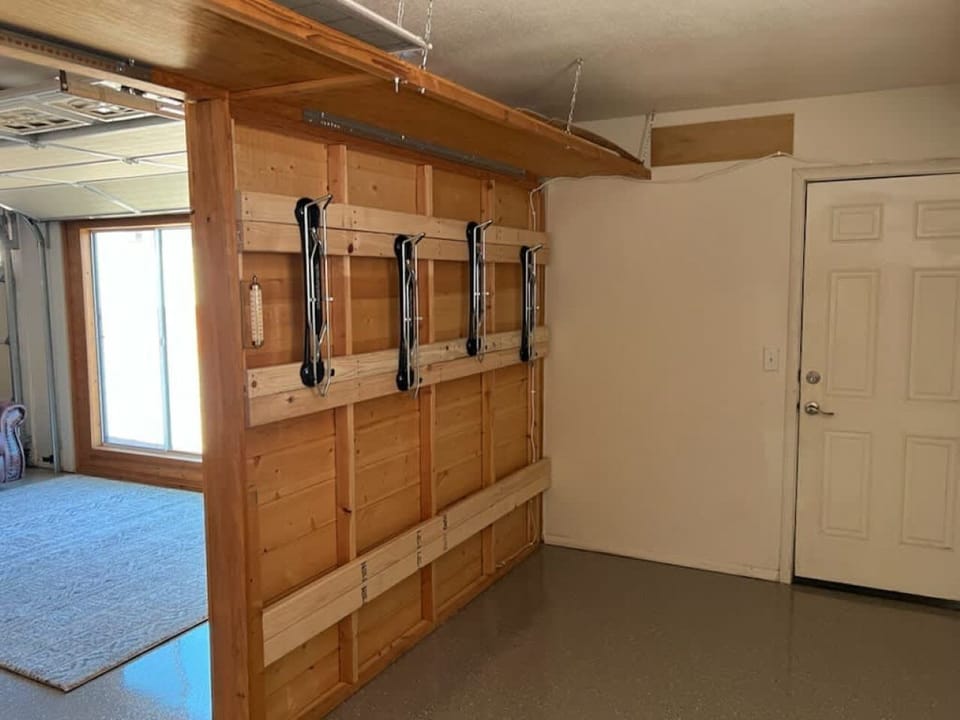 More garage storage for all your gear, with a bike rack.