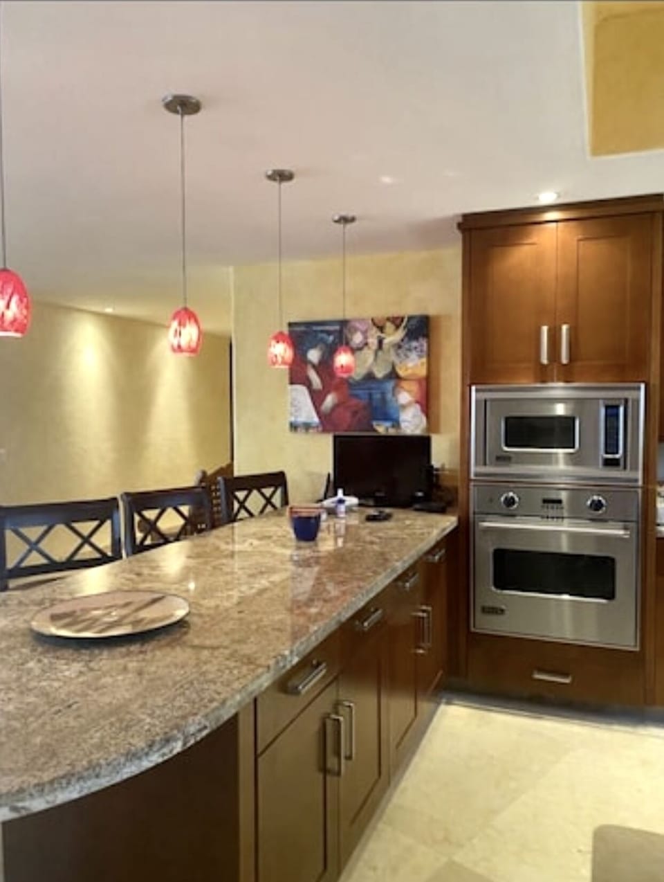 The kitchen with granite counters.