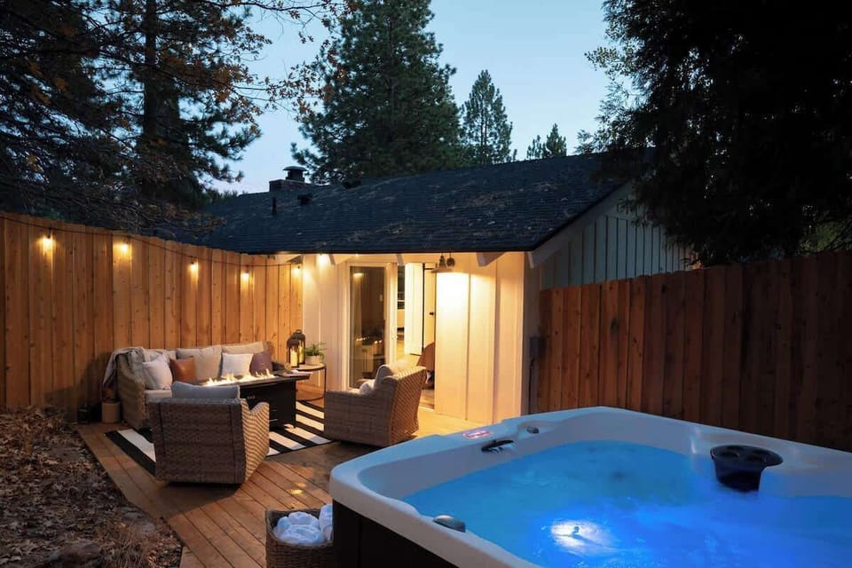 Enjoy a soak in the private hot tub under the stars