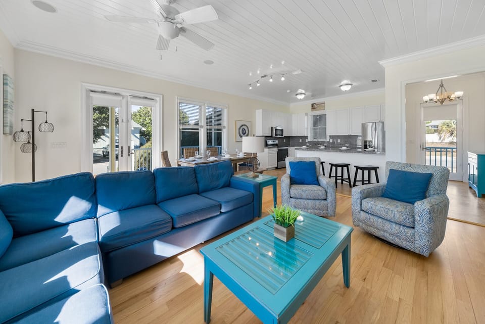 Surfer Dog | 1st Floor | Open Concept Living, Dining and Kitchen Space