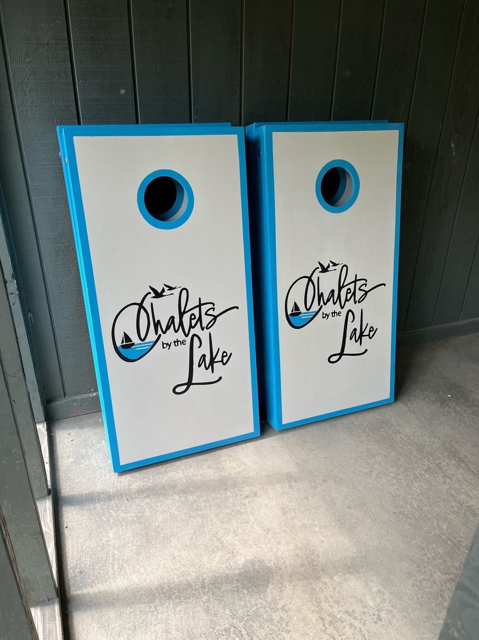 Corn hole boards for guest use