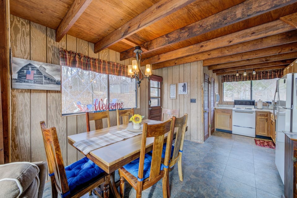 Dining area and the kitchen in the back ground