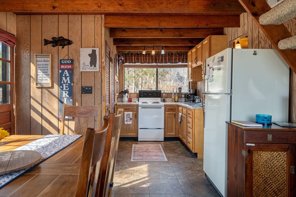 Looking into the kitchen from dining area