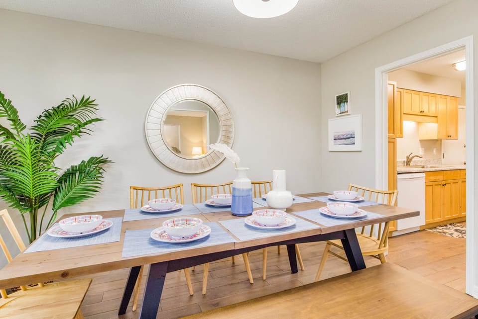 Our kitchen and dining room boast plenty of natural light and an open layout.