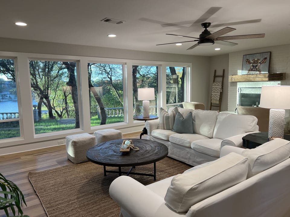 Family room with amazing views of the water and gorgeous sunsets.