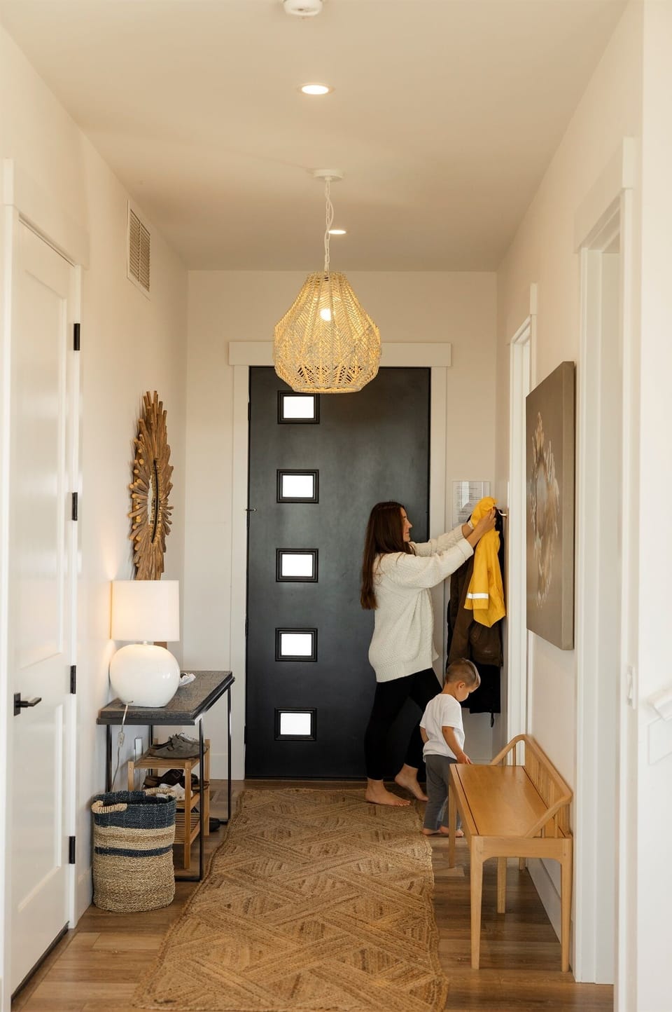 {Foyer} A cozy coastal welcome — hang up your coat and let the ocean views do the rest.