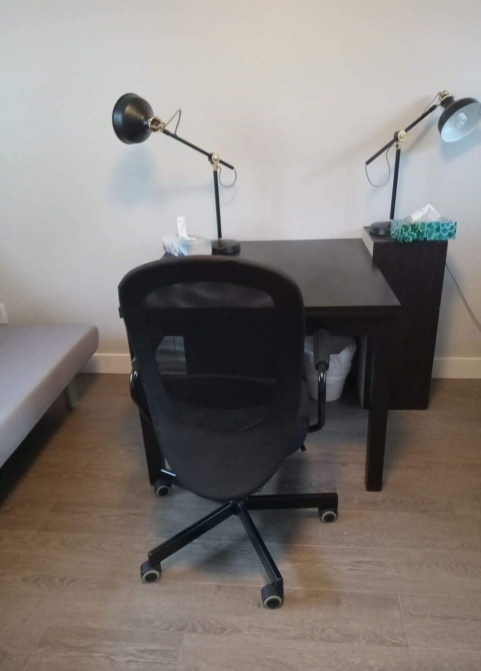 Bedroom #4 with Futon, Desk, Dresser, and Chairs (view #3)