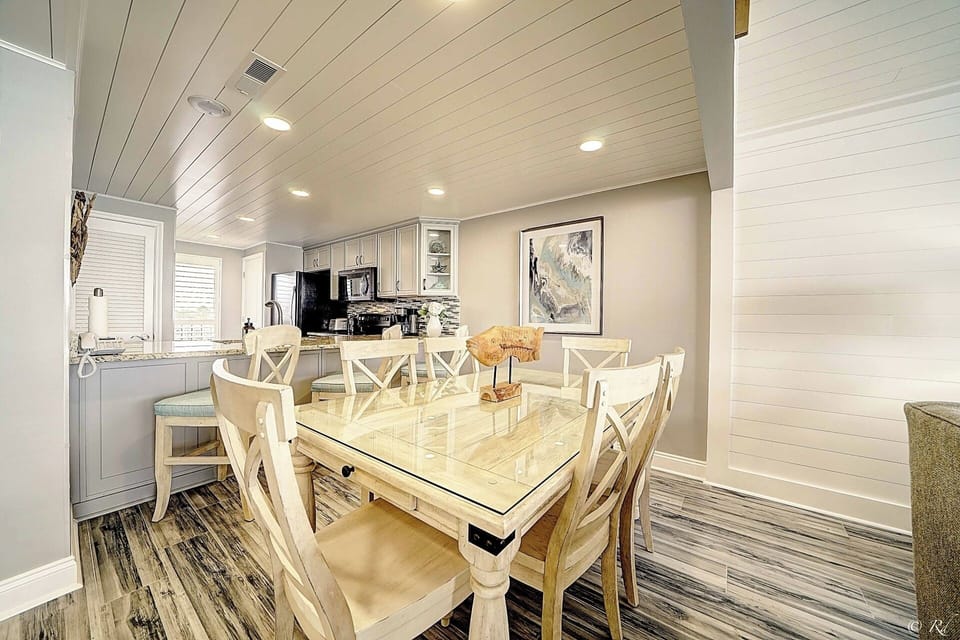 Dining table and bar seating