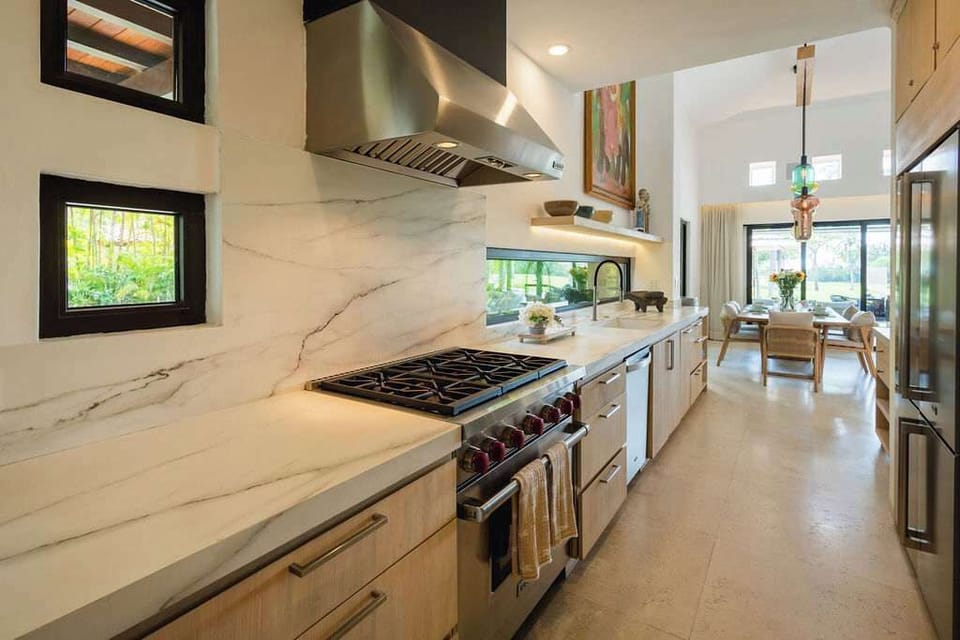 Fully equipped beach house kitchen with modern appliances