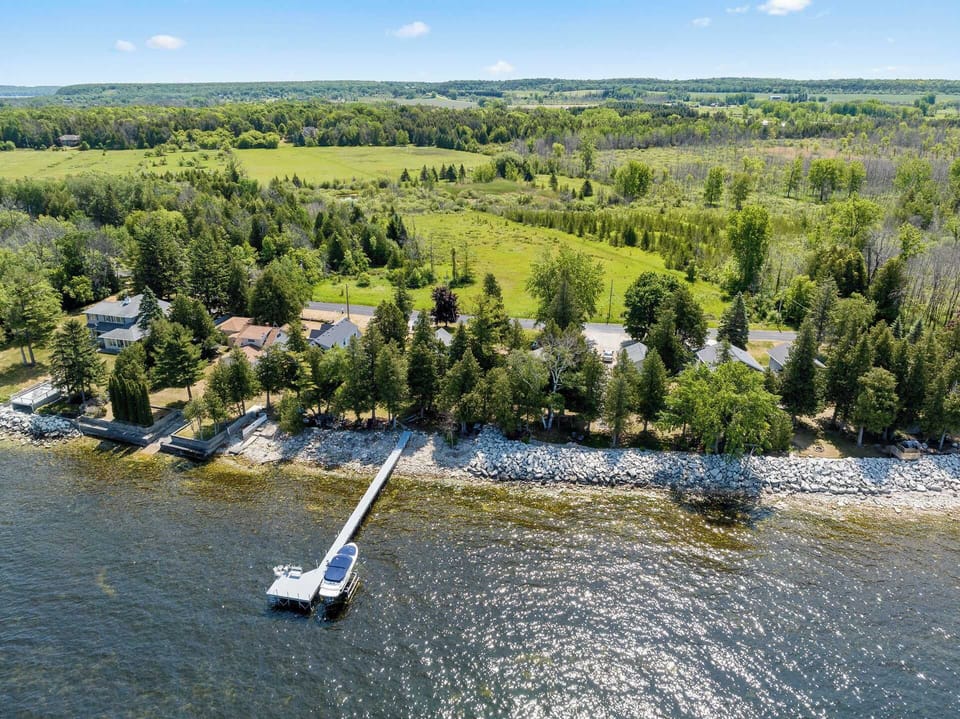 Large seasonal dock with rocky shoreline