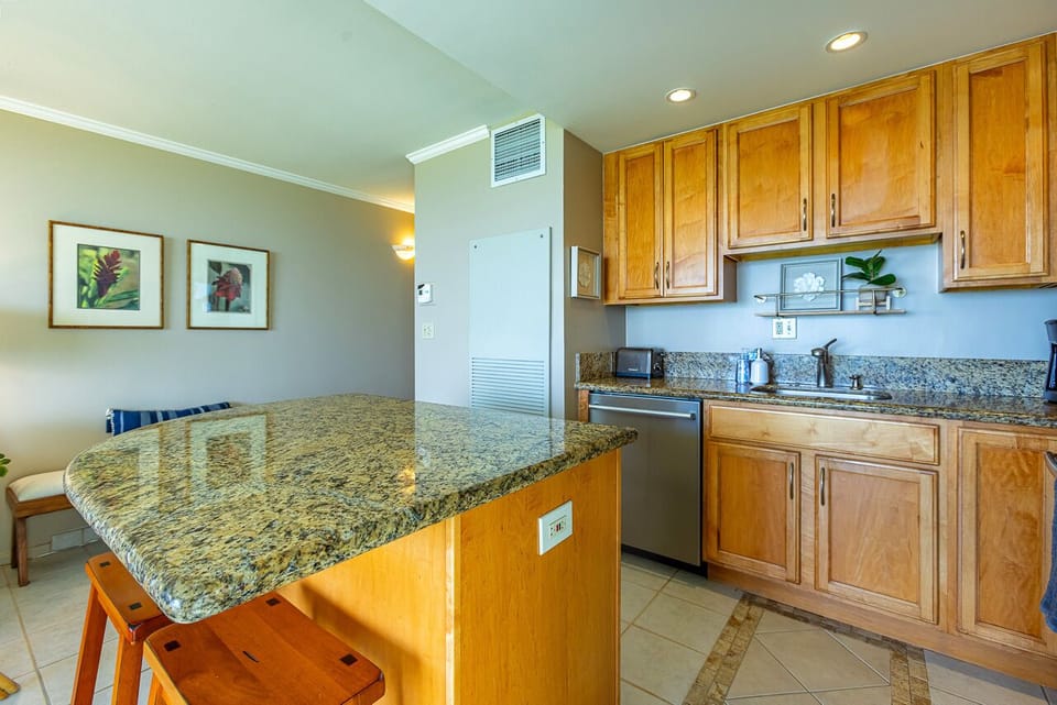 There is lots of counter space in the kitchen