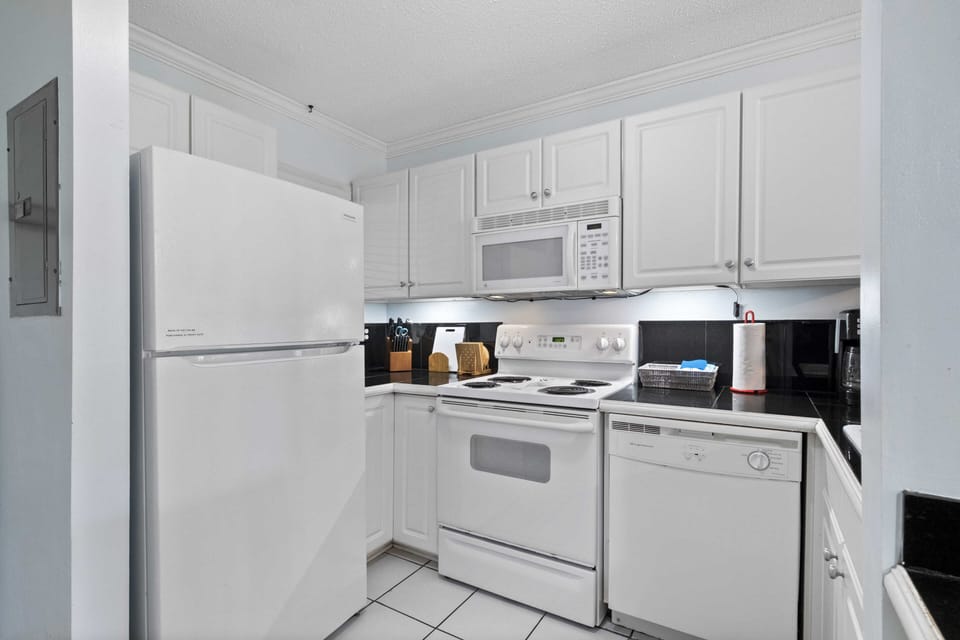 Fully stocked kitchen.