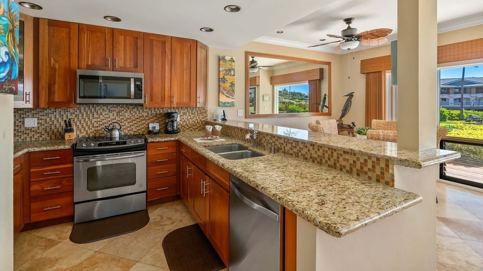 Poipu Sands at Poipu Kai Resort #412 - Kitchen & Breakfast Bar - Parrish Kauai