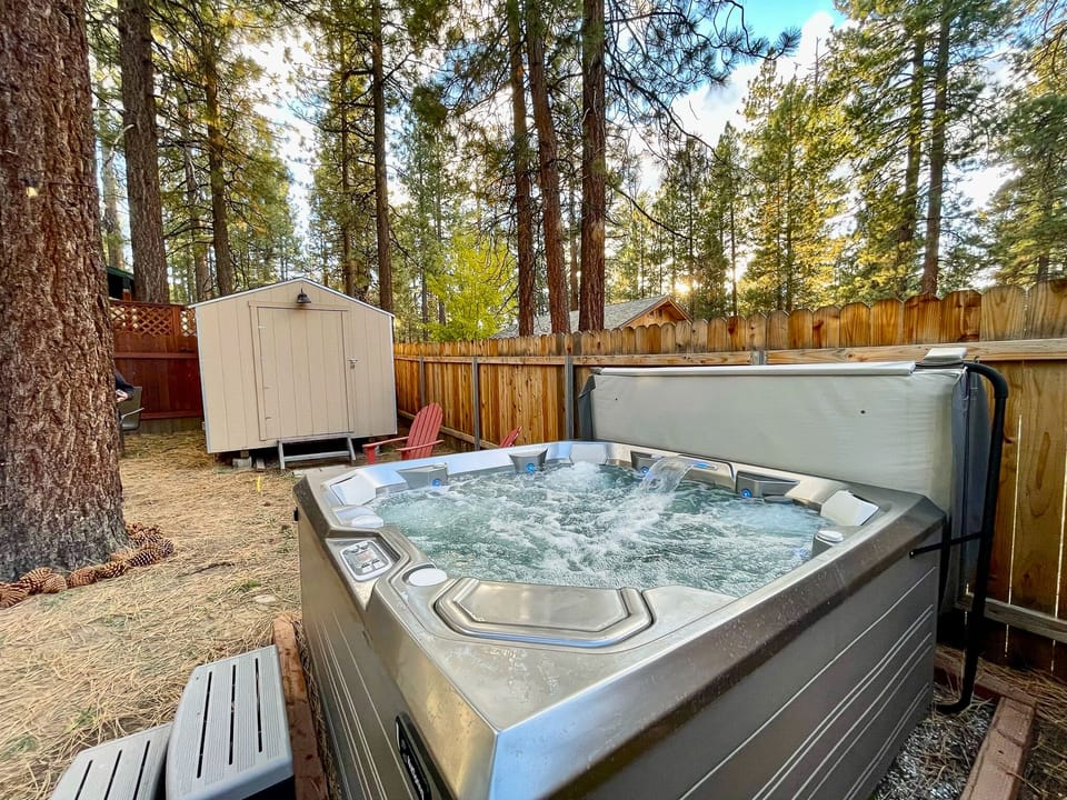hot tub is operational year round - try it under a starry sky!
