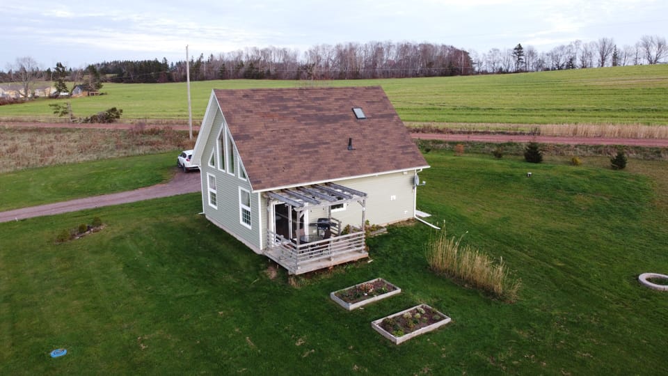 Aerial view of the cottage looking notheast