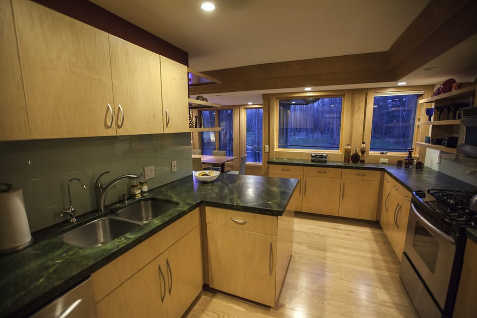 Kitchen looking toward the pond.