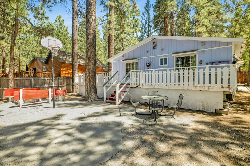 Private outdoor area surrounded by tall pines, perfect for relaxing under the trees after a day of adventure—enjoy peaceful forest views, fresh air, and a truly rejuvenating stay.
