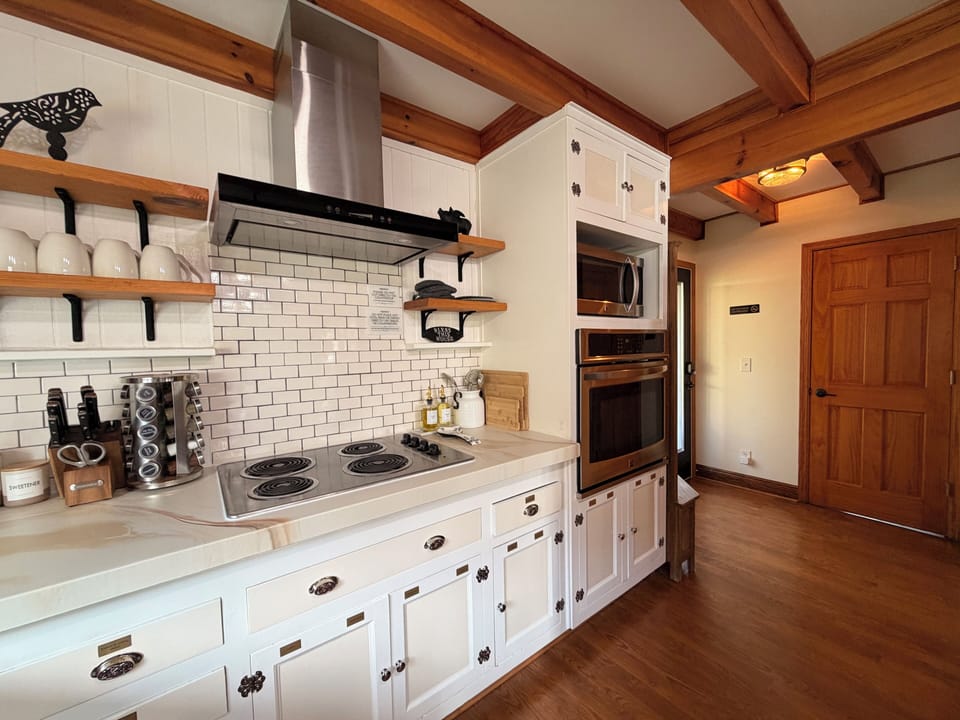 Cooking for the crew? The kitchen is equipped for real meals , with a cook top, microwave, and wall oven.