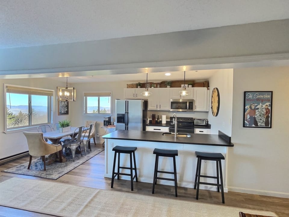 Open kitchen and dining area.