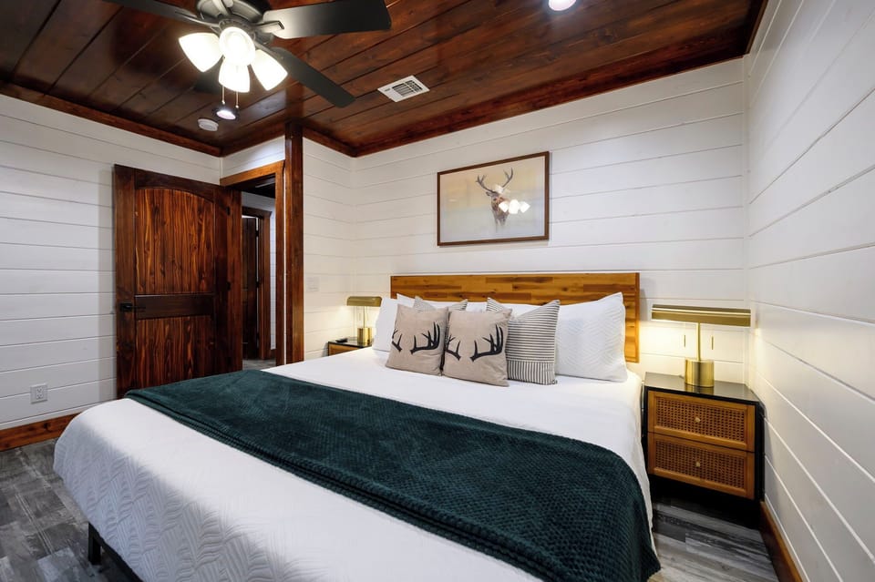 King bedroom with Smart TV and storage for guest convenience.
