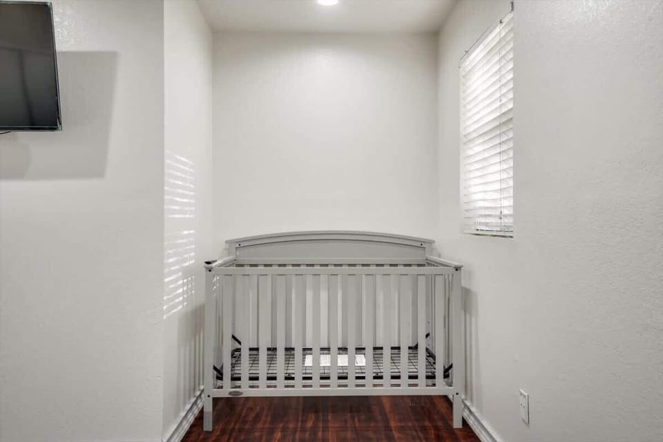 Child’s crib in a safe space