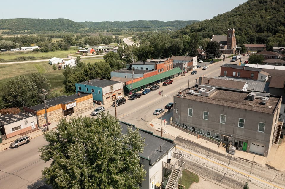 Small town Main Street tucked in the bluffs of the driftless region of the Mississippi River Valley!