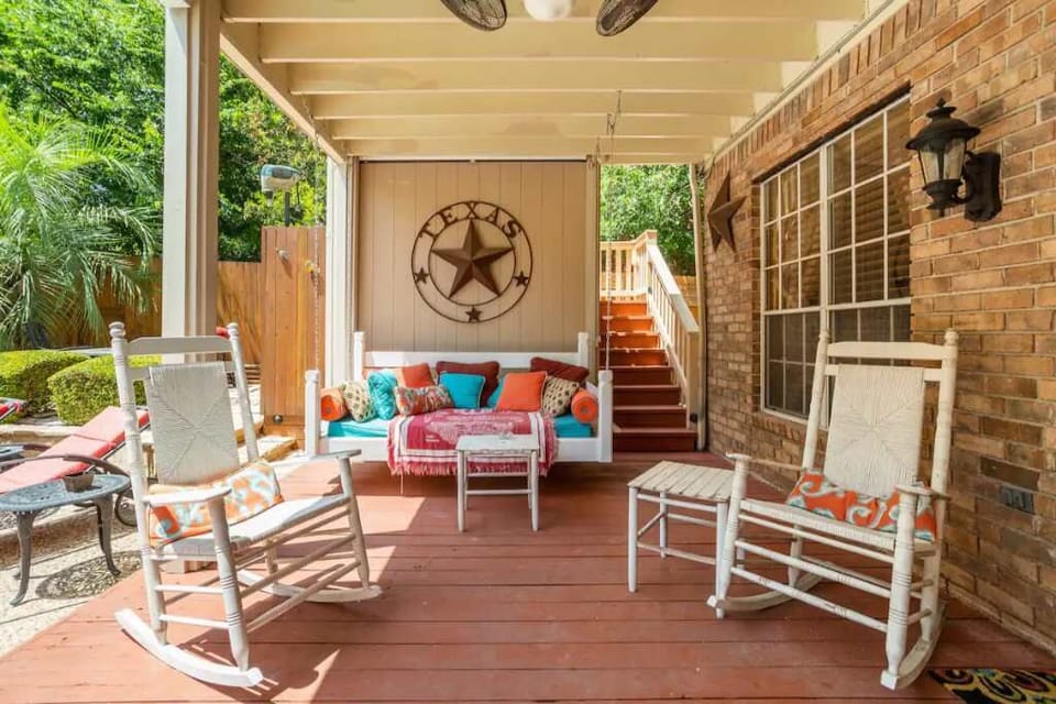 Lower Deck, off the Pool.  TV's viewable from pool.  Sound System. 8 speakers