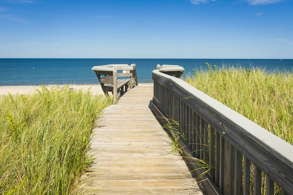 Beach stairs from the home to the beach.