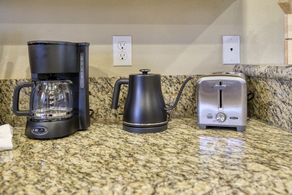 Start your day with coffee or tea; our kitchen has a coffee maker and kettle for your convenience.