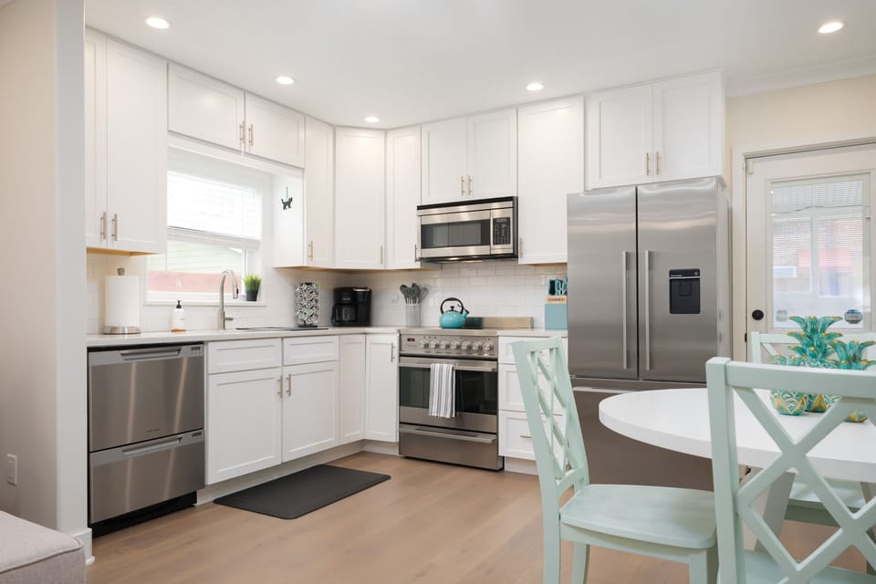 Our kitchen is stocked with everything you need to make a full meal.