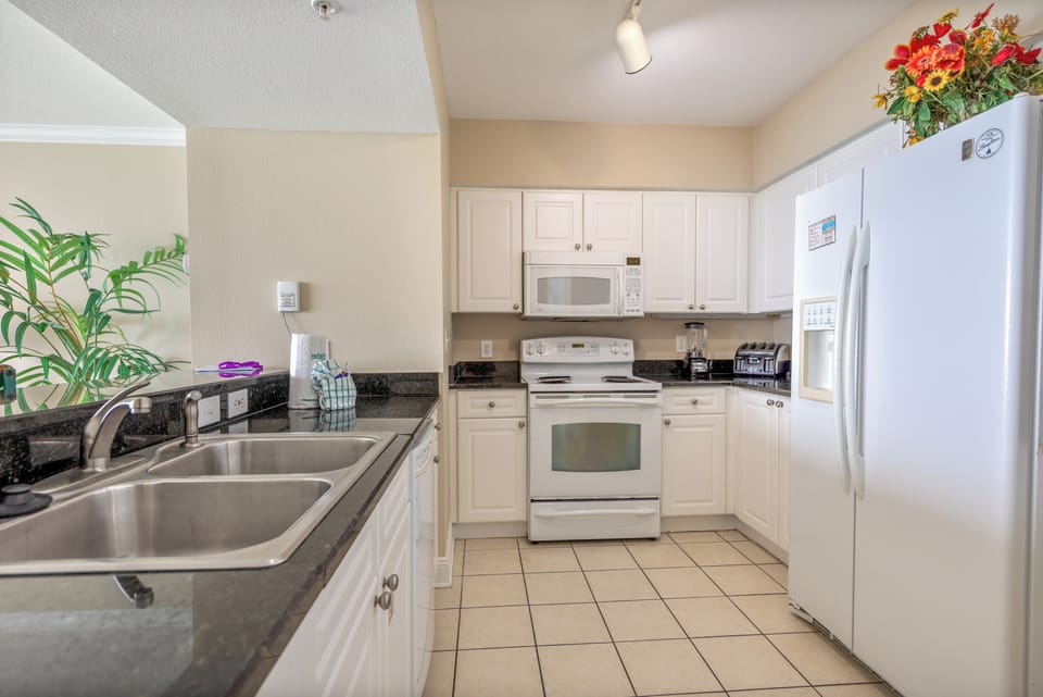 Fully stocked kitchen.