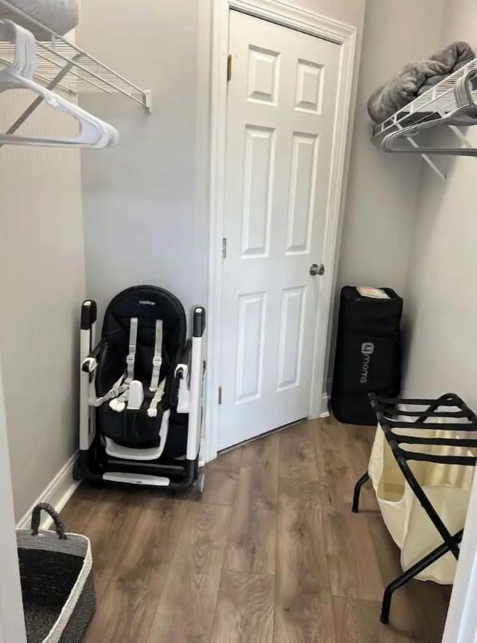 High. Chair,  Pack n' Play/Crib, and Luggage rack in every closet!