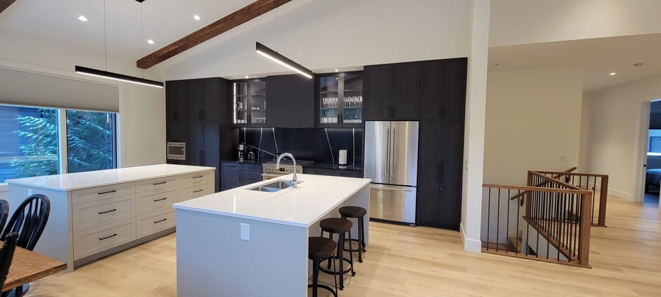 Double island kitchen with gas range