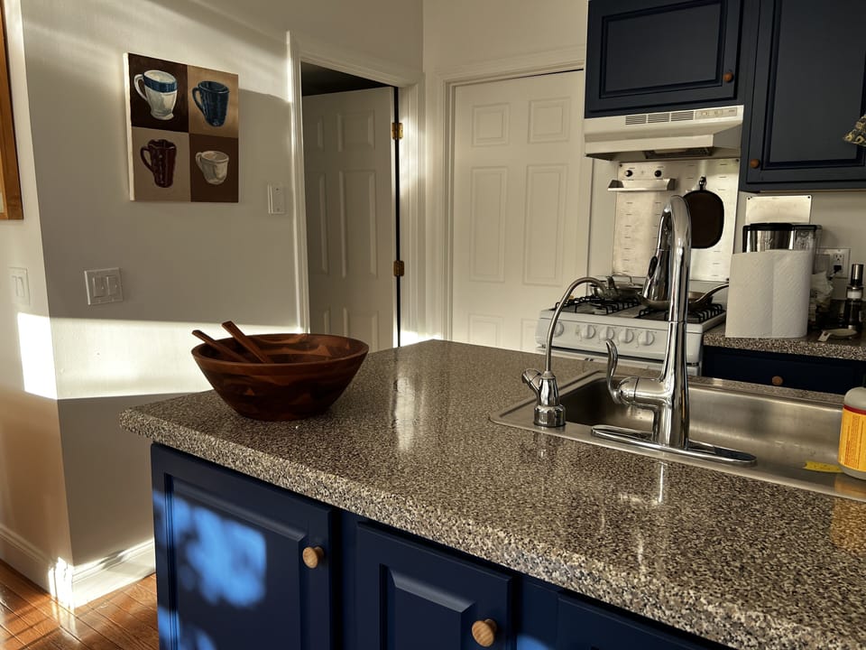 fully equipped kitchen. Gas stove, dishwasher, microwave, coffee maker, etc.