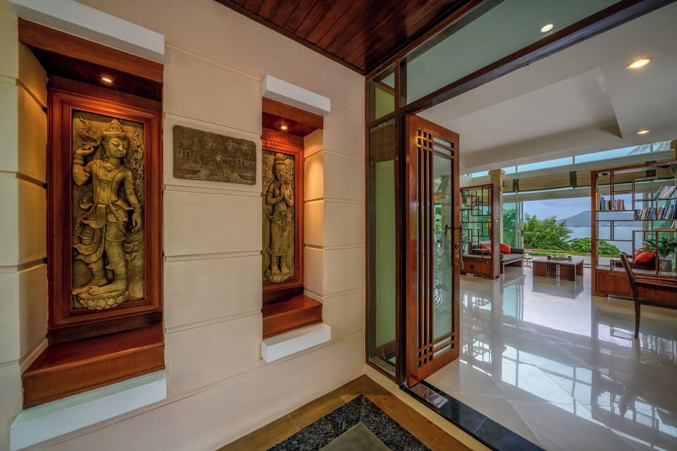 Entrance to the open plan living area with a view across Chalong Bay