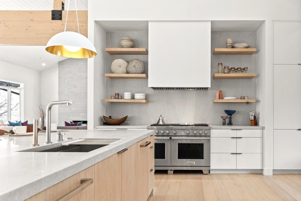 Modern Minimalist Kitchen Featuring Sleek Wood and Neutral Accents.