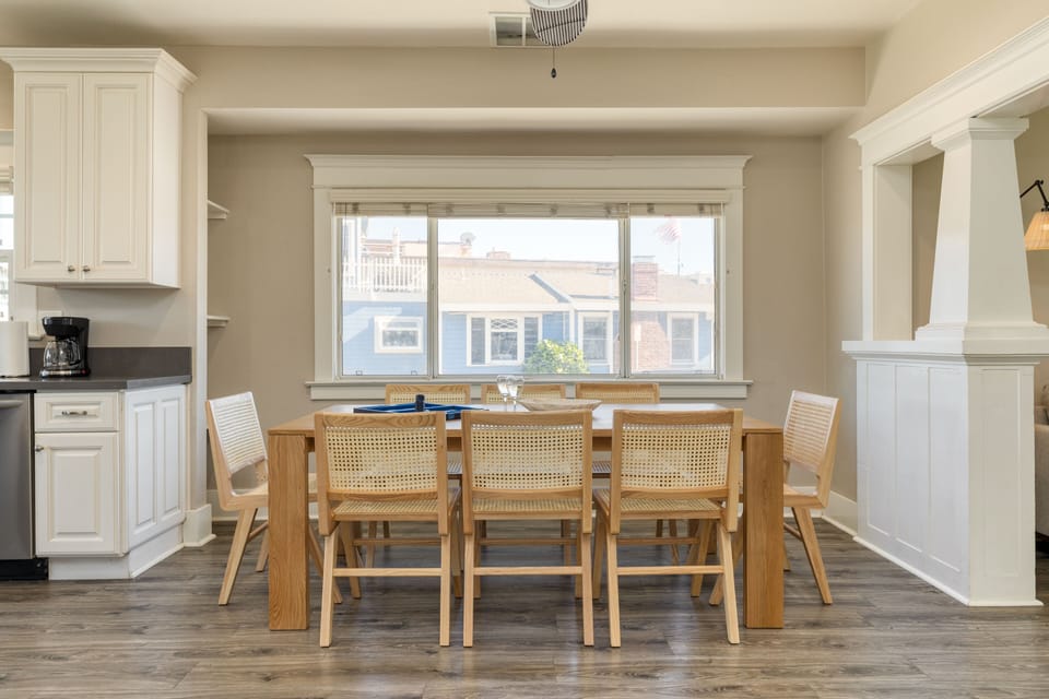 Dining table seats eight.