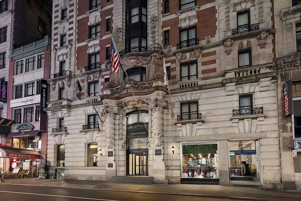 Arrive in style at a classic facade in the heart of town.