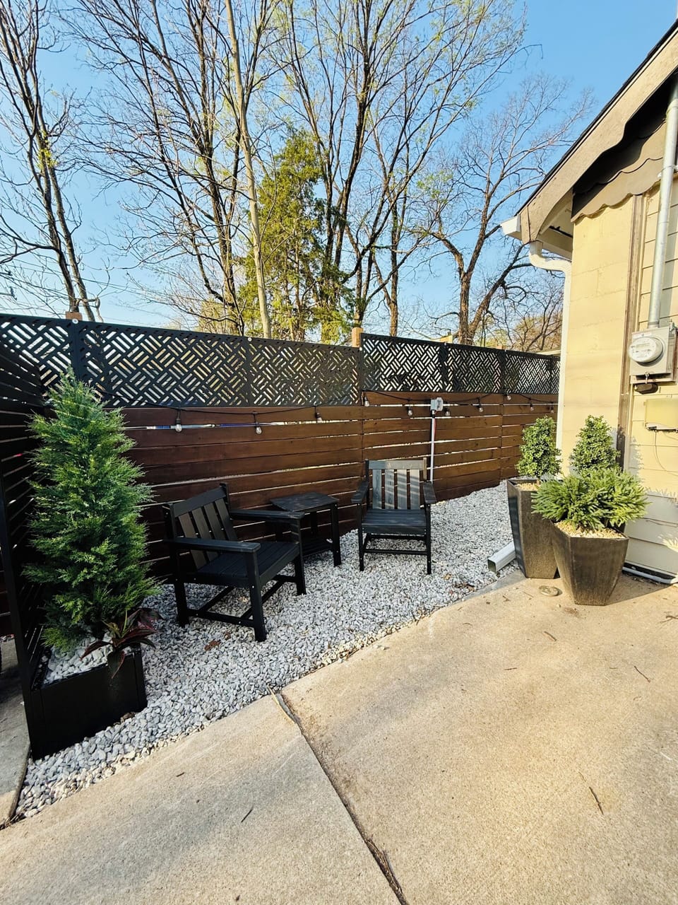 Outdoor seating for morning coffee or evening relaxation. 