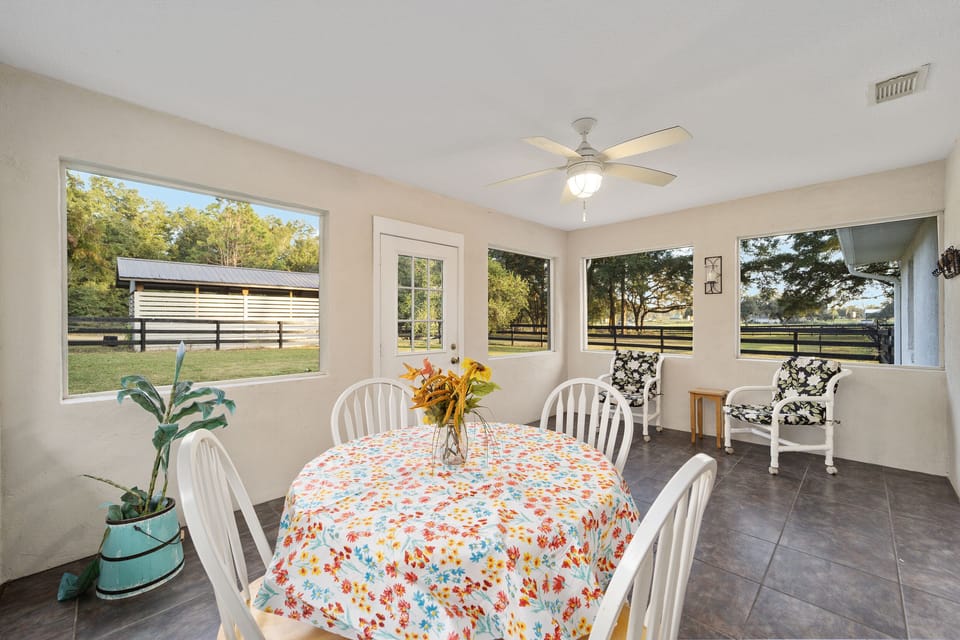 Scenic porch for coffee.